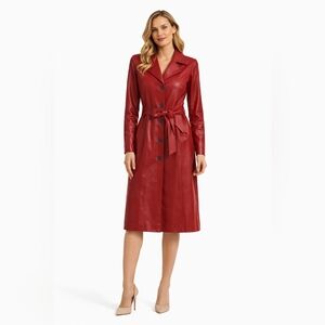 Altuzurra Red Faux Leather Long Coat | Size S | Belted Luxury Statement NWT